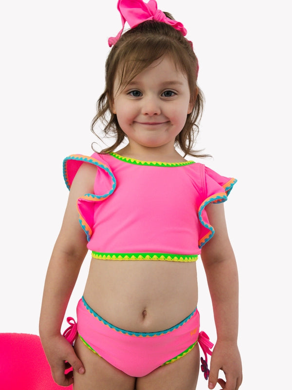 Neon Pink Crochet Butterfly Tankini 2-Piece Swimsuit