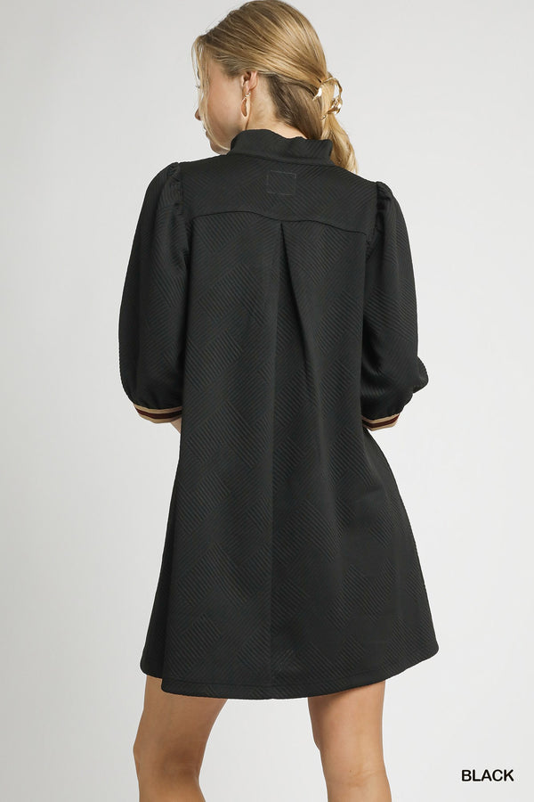 High Neck Jacquard Dress- Black