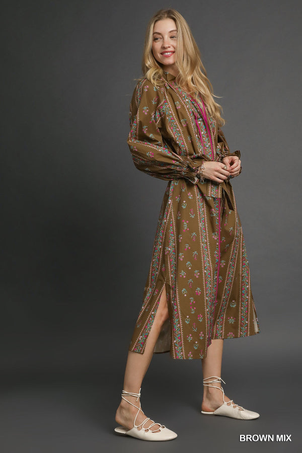 Mix Floral Stripe Maxi Dress- Brown Mix