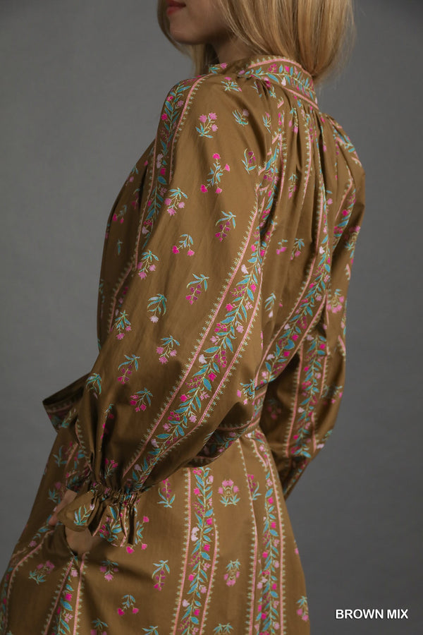 Mix Floral Stripe Maxi Dress- Brown Mix