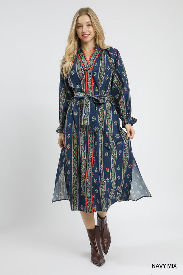 Mix Floral Stripe Maxi Dress- Navy Mix
