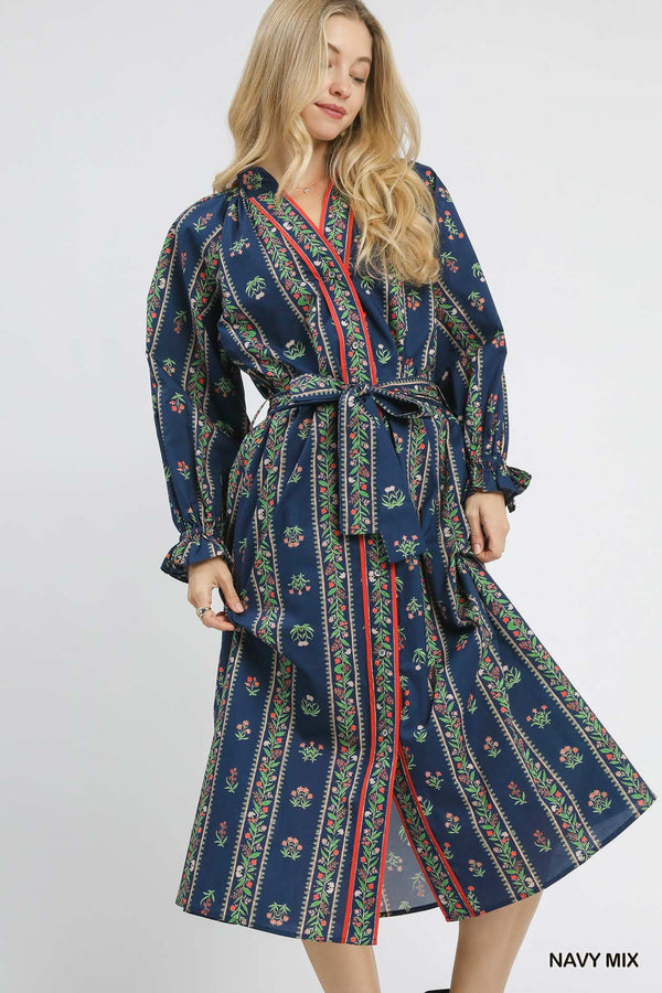 Mix Floral Stripe Maxi Dress- Navy Mix