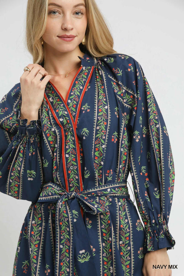 Mix Floral Stripe Maxi Dress- Navy Mix
