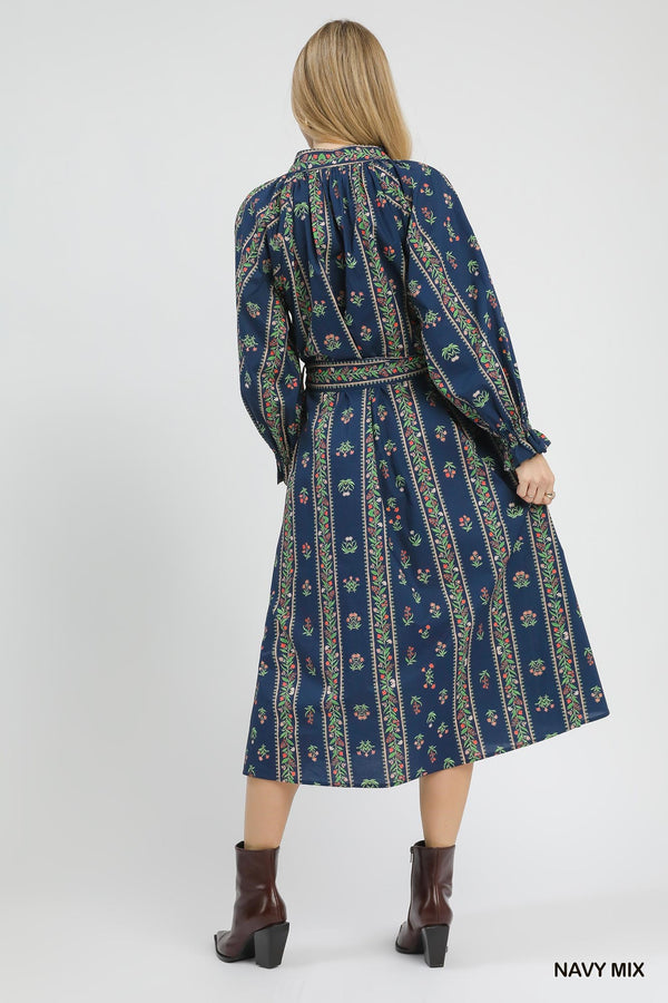 Mix Floral Stripe Maxi Dress- Navy Mix