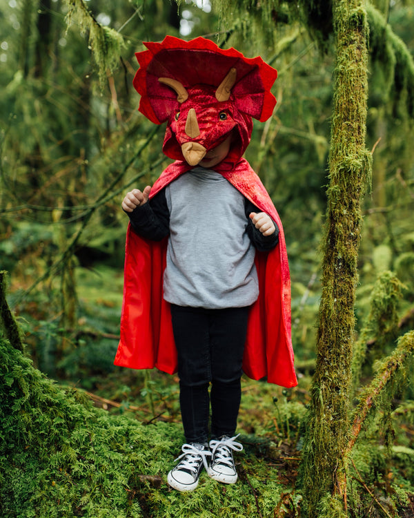 Triceratops Hooded Cape- Red