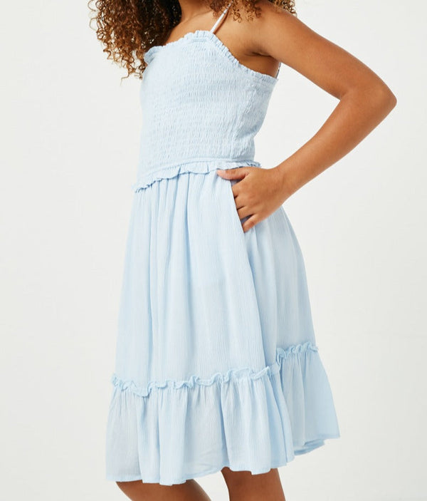Smocked Bodice Dress- Light Blue