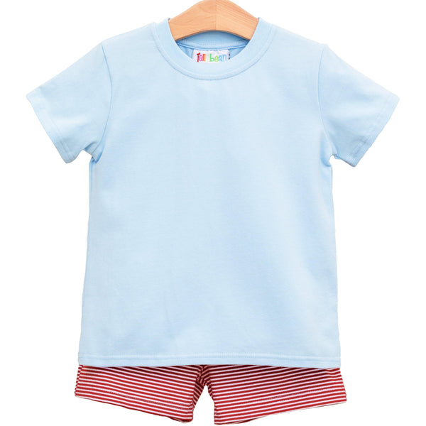 Drew Short Set- Light Blue with Red Stripe