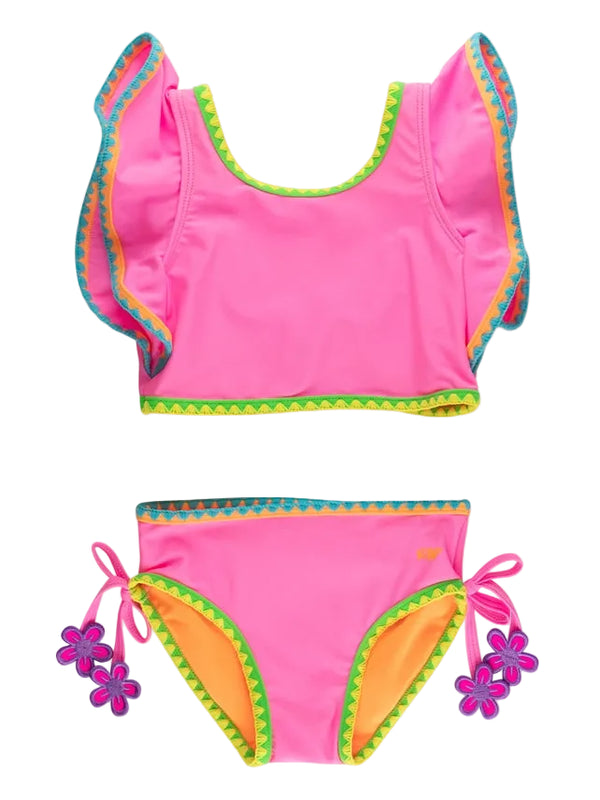 Neon Pink Crochet Butterfly Tankini 2-Piece Swimsuit