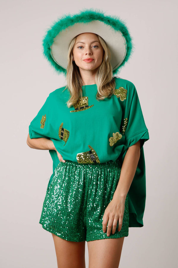 St. Patricks Sequin Clover & Hats Tee