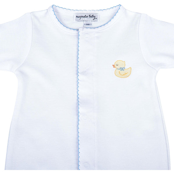 Precious Ducklings Embroidered Footie- Light Blue