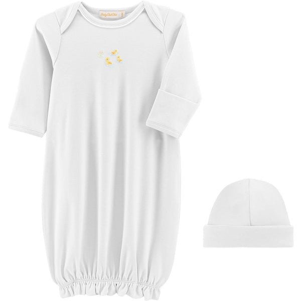 Three Little Ducks Gown & Hat Set- White