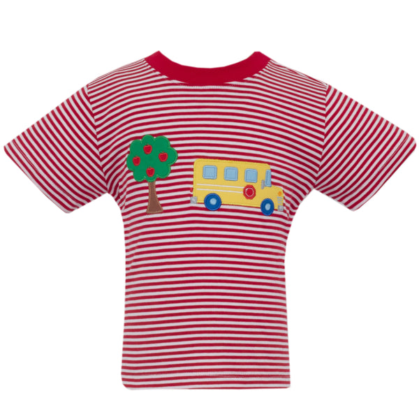 School Bus Knit T-Shirt- Red Stripe