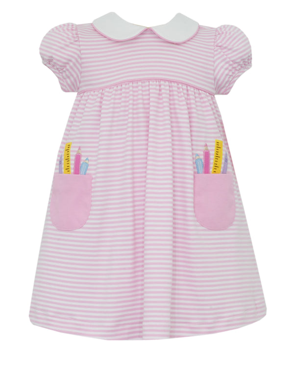 School Supplies Knit Float W/ Pockets- Pink Stripe