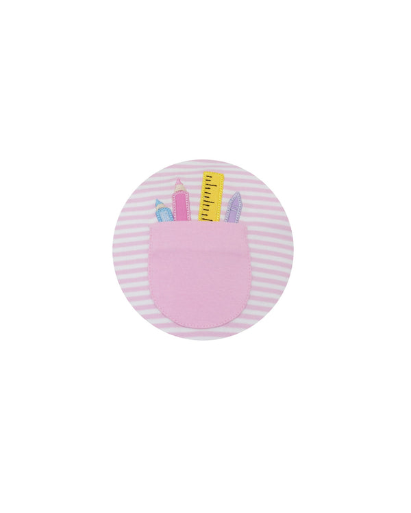 School Supplies Knit W/ Pocket T-Shirt- Pink Stripe