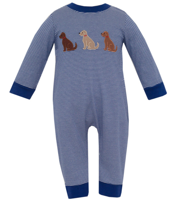 Labrador Knit LS Romper- Navy Blue Stripe