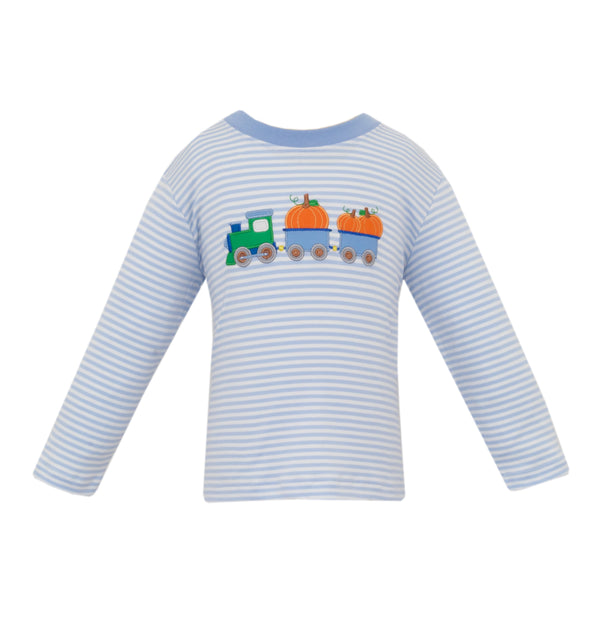 Pumpkin Train Knit T-Shirt- Blue Stripe