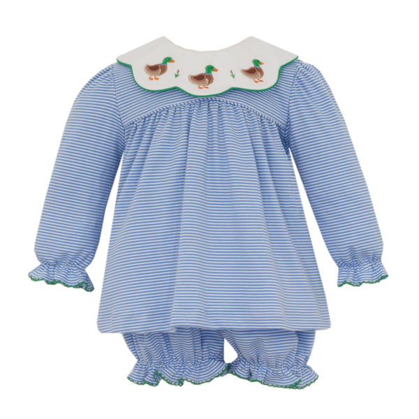 Mallard Duck Bloomer Set- Periwinkle Blue Stripe