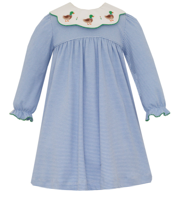 Mallard Duck Dress- Periwinkle Blue Stripe