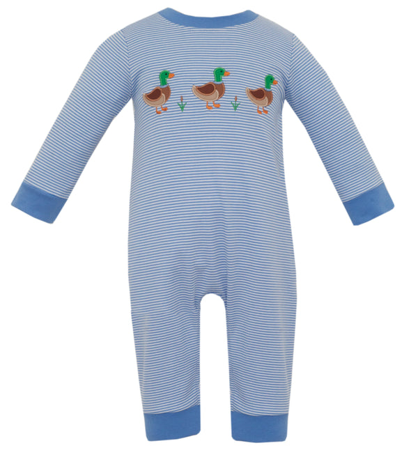 Mallard Duck Romper- Periwinkle Blue Stripe