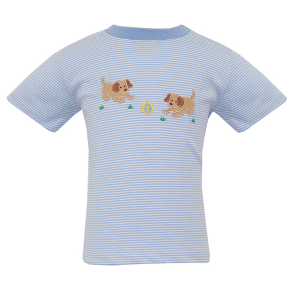 Garden Puppies Knit T-Shirt- Lt. Blue Stripe