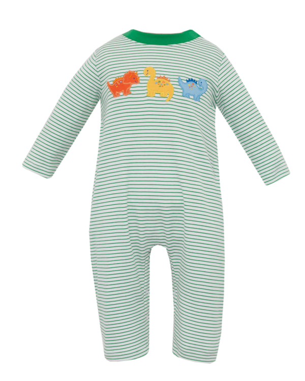 Dinosaurs Knit L/S Romper- Green Stripe