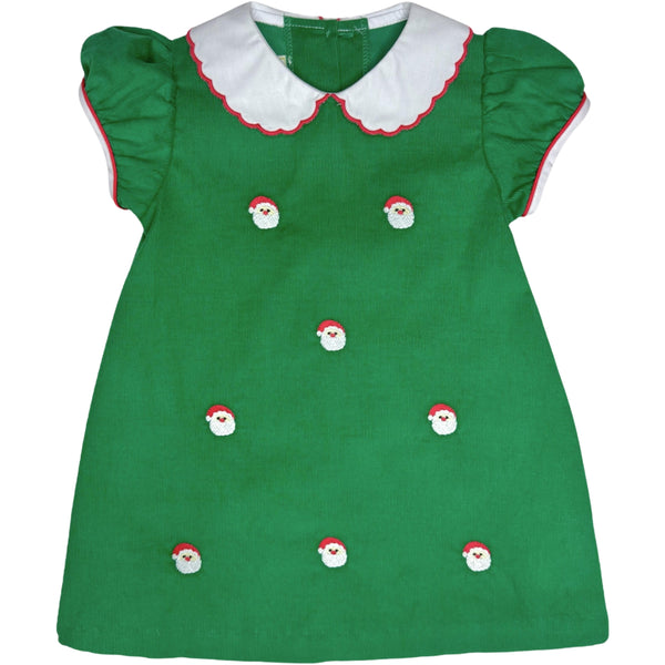 Santa Face Collar Dress- Christmas Green Cord