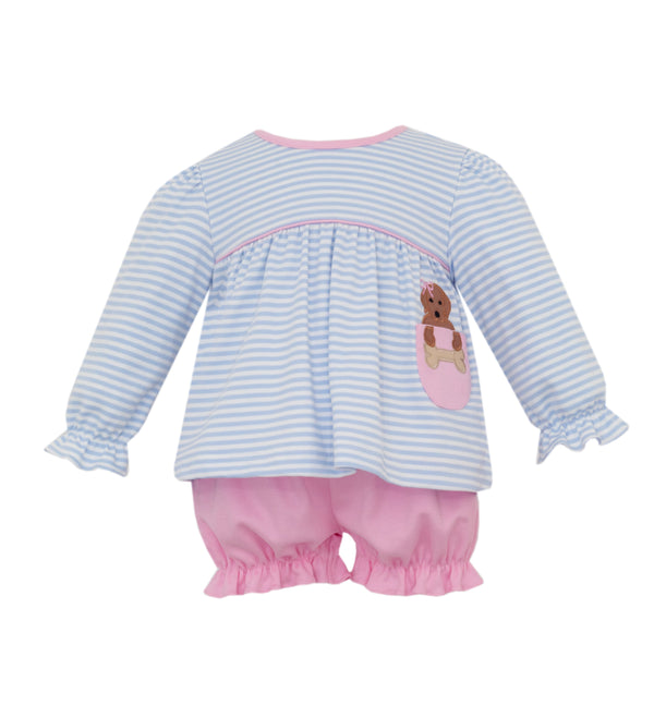 Labs Knit W/ Pocket Bloomer Set- Blue Stripe