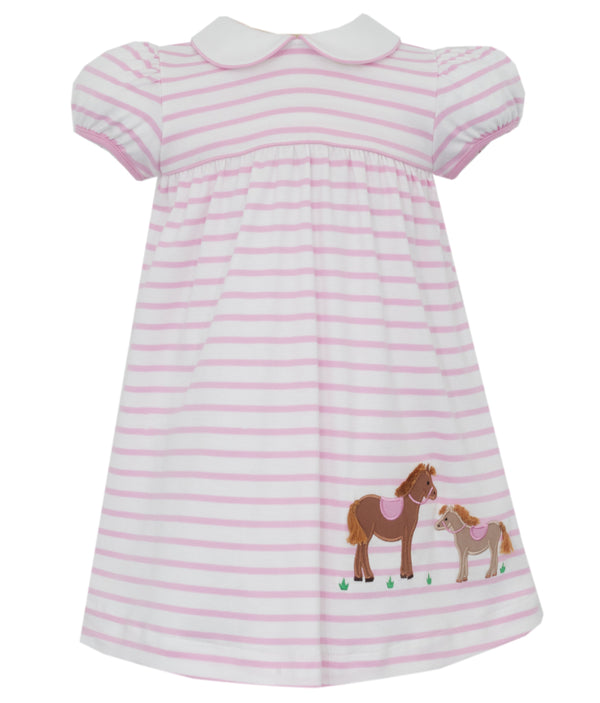 Horses Knit Dress- Pink Stripe
