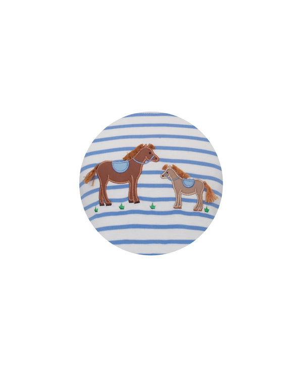Horses Knit Romper- Periwinkle Blue Stripe