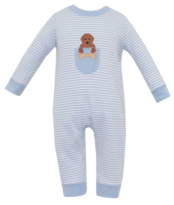 Labs Knit L/S Romper- Blue Stripe