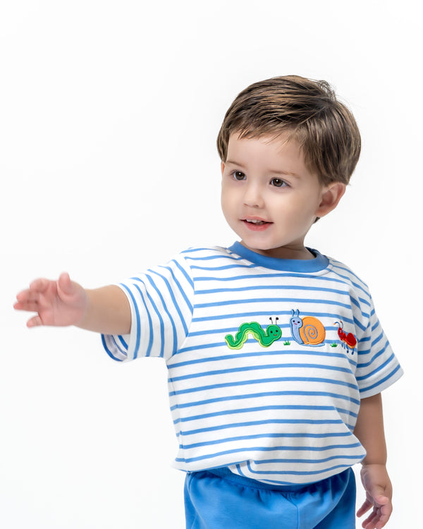 Backyard Bugs Knit T-Shirt- Blue Stripe