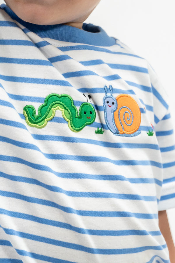 Backyard Bugs Knit T-Shirt- Blue Stripe
