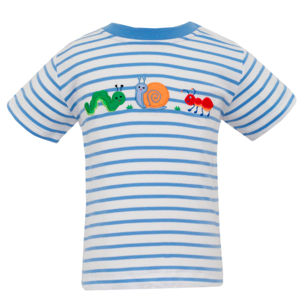 Backyard Bugs Knit T-Shirt- Blue Stripe