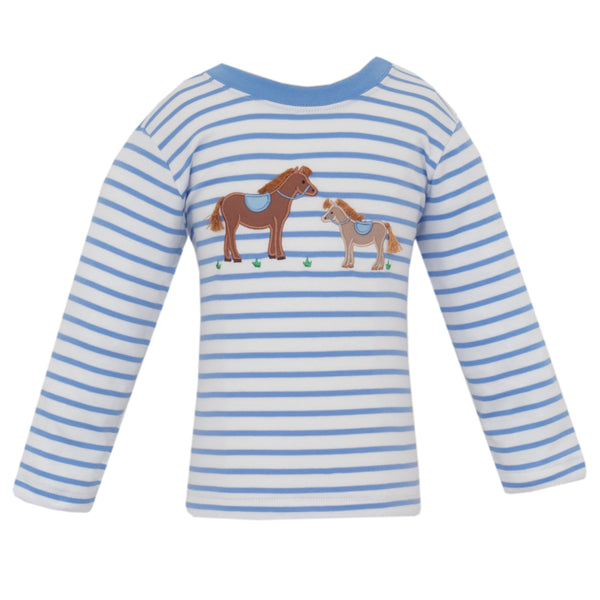 Horses Knit T-Shirt - Periwinkle Blue Stripe