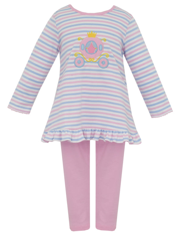 Carriage Knit Tunic Set- Blue & Pink Stripe