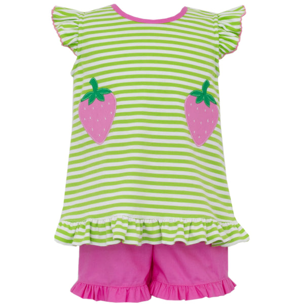 Strawberry Knit Short Set- Lime Green Stripe