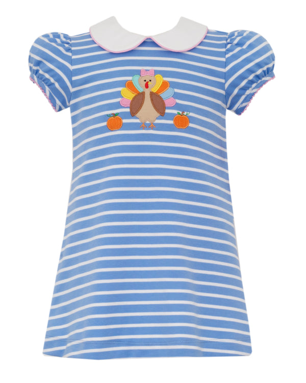 Turkey Knit Stripe A-Line Dress- Periwinkle Blue