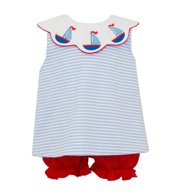 Sailboats Knit Bloomer Set- Blue Stripe
