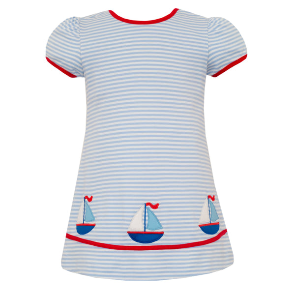 Sailboats Knit A Line Dress- Blue Stripe