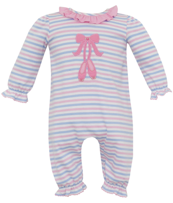 Ballet Knit Stripe LS Romper- Pink & Blue