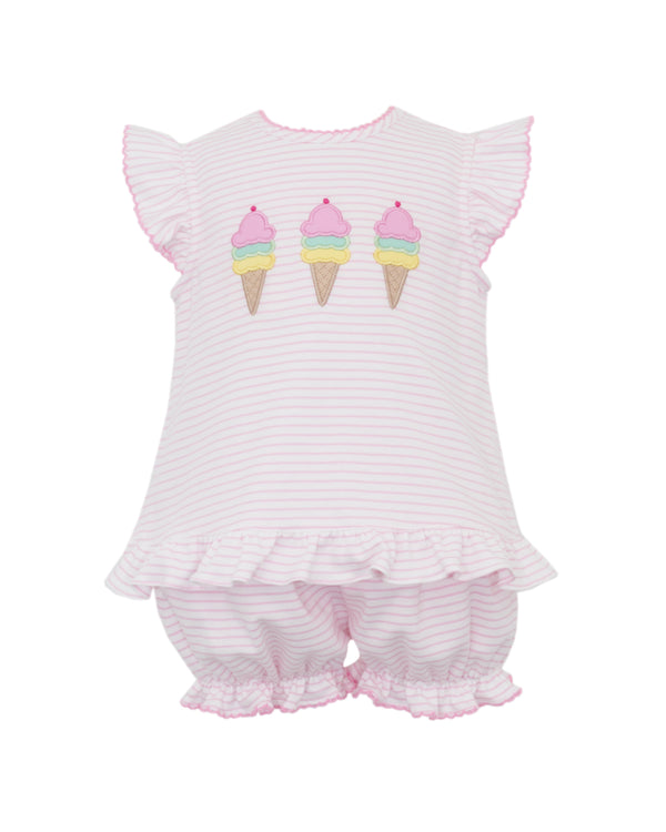 Ice Cream Knit Bloomer Set- Pink Stripe
