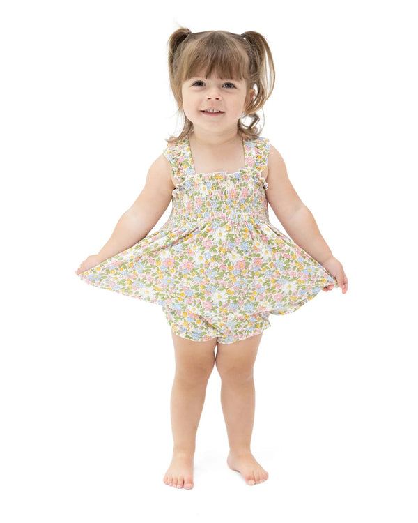 Bubbly Baby Calico Ruffle Strap Smocked Top W/ Diaper Cover
