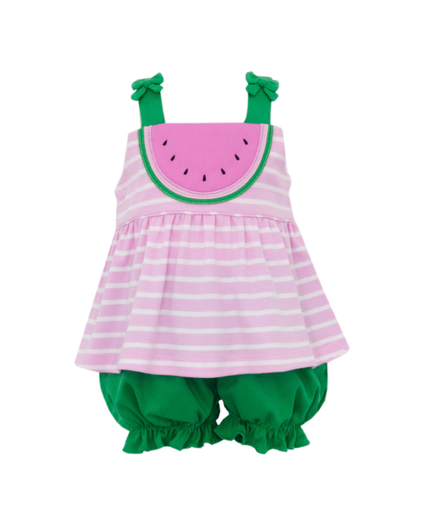 Watermelon Strap Knit Bloomer Set- Pink Stripe