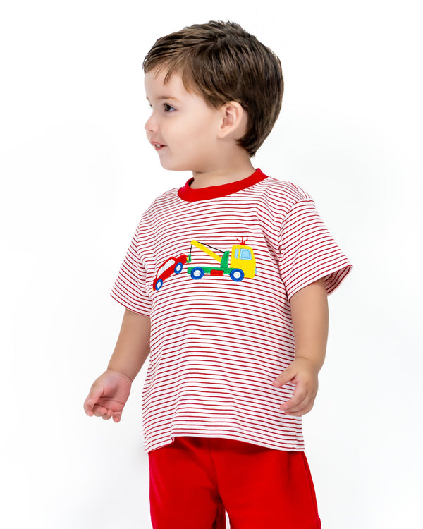 Tow Truck Knit T-Shirt- Red & White Stripe