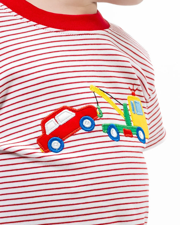 Tow Truck Knit T-Shirt- Red & White Stripe