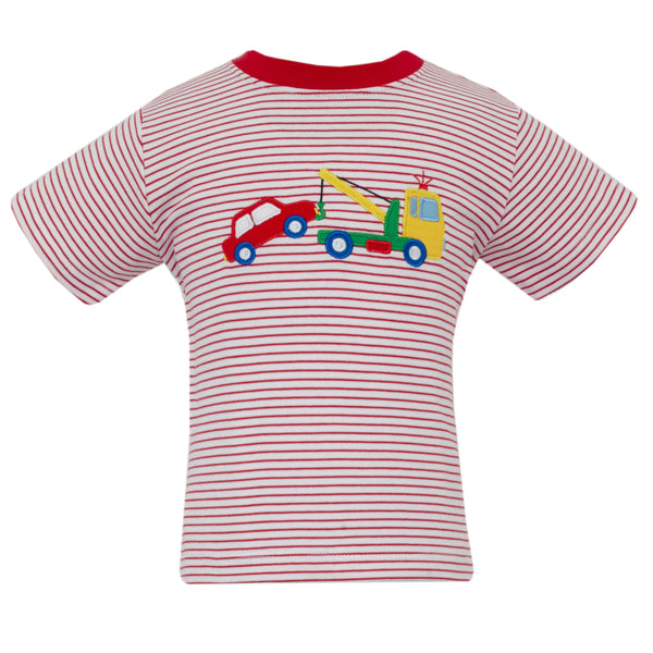 Tow Truck Knit T-Shirt- Red & White Stripe