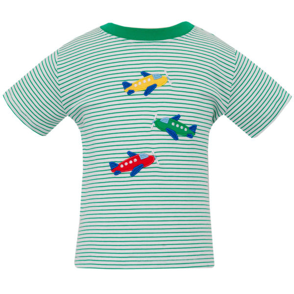 Airplanes Knit T-Shirt- Green & White Stripe