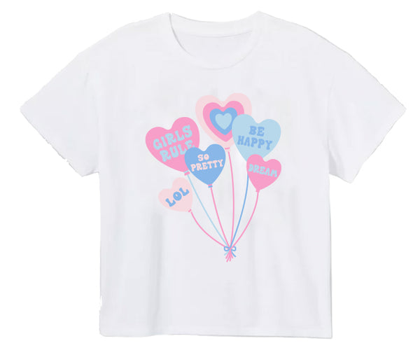 Girls Rule Balloon Hearts Screen Print Boxy T