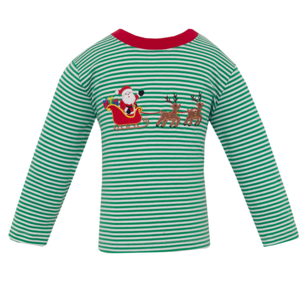 Santa W/ Sledge Knit T-Shirt- Green Stripe