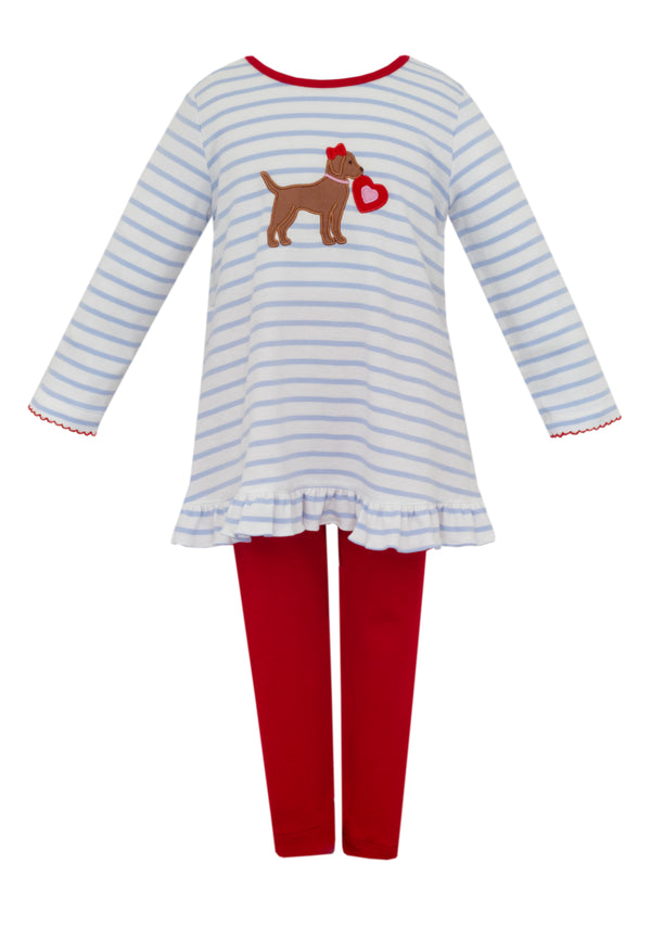Valentine Puppy Tunic Set- Lt. Blue Stripe